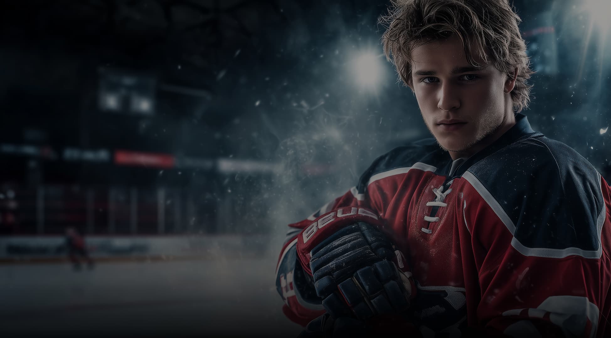 High school boys hockey player on the ice in full gear