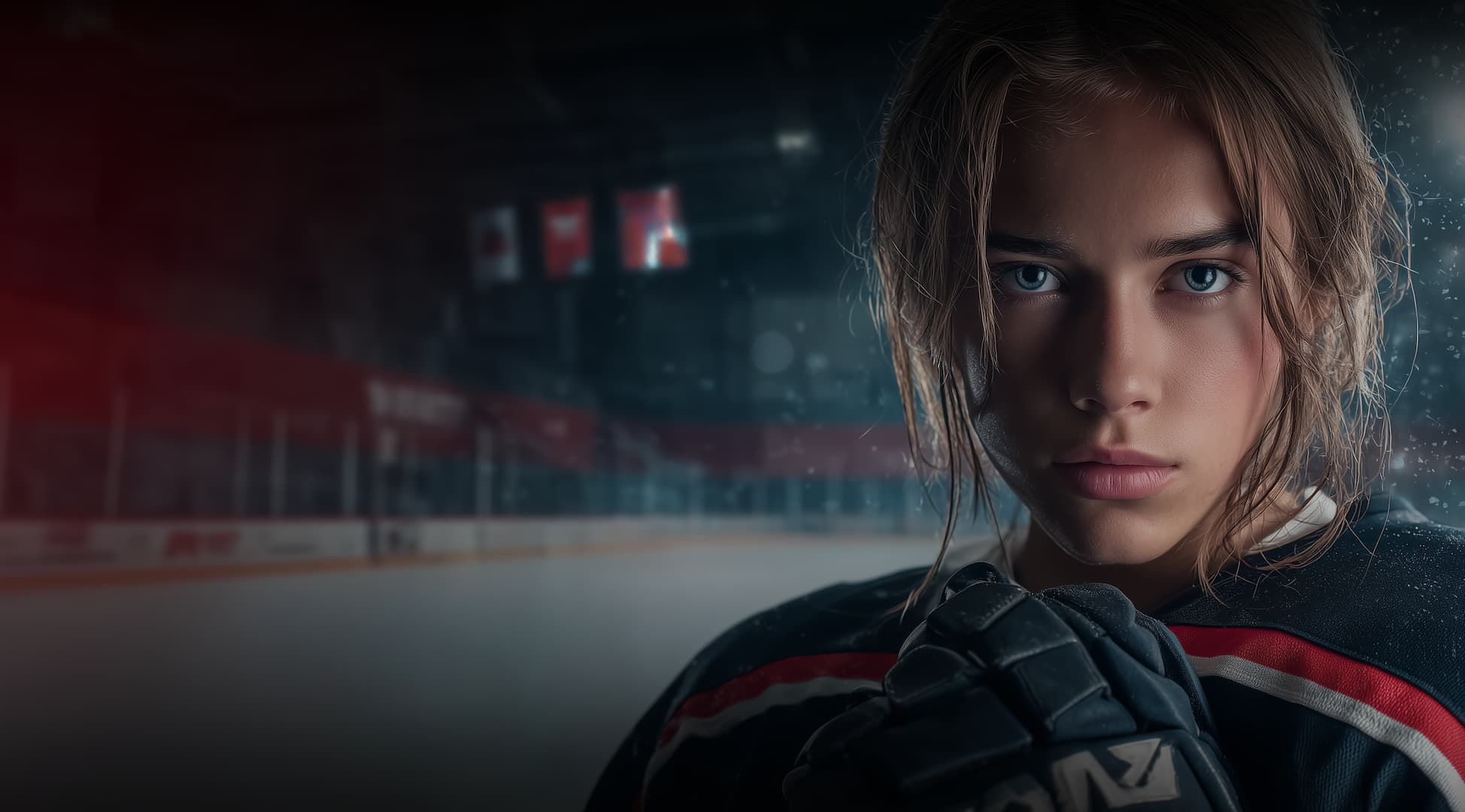 Teen girl player in goalie jersey, focused expression
