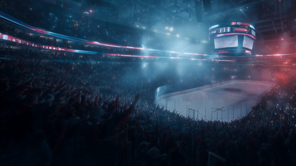 Empty rink, lit overhead